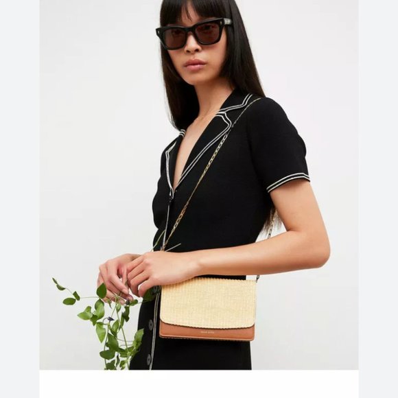 TIME TO TRAVEL w/ Mansur Gavriel Leather&Raffia Chain Crossbody Wallet MSRP$495 - Picture 1 of 16